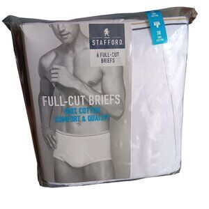 Stafford Mens 6-Pack Full-Cut Briefs 100% Cotton Size 38 White